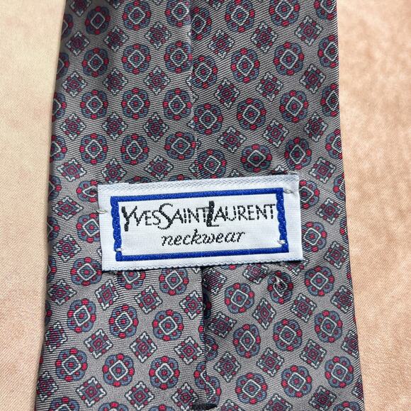 Yves Saint Laurent Neckwear Vintage 80s Silk Neck Tie Geometric Diamond Formal - Picture 2 of 6